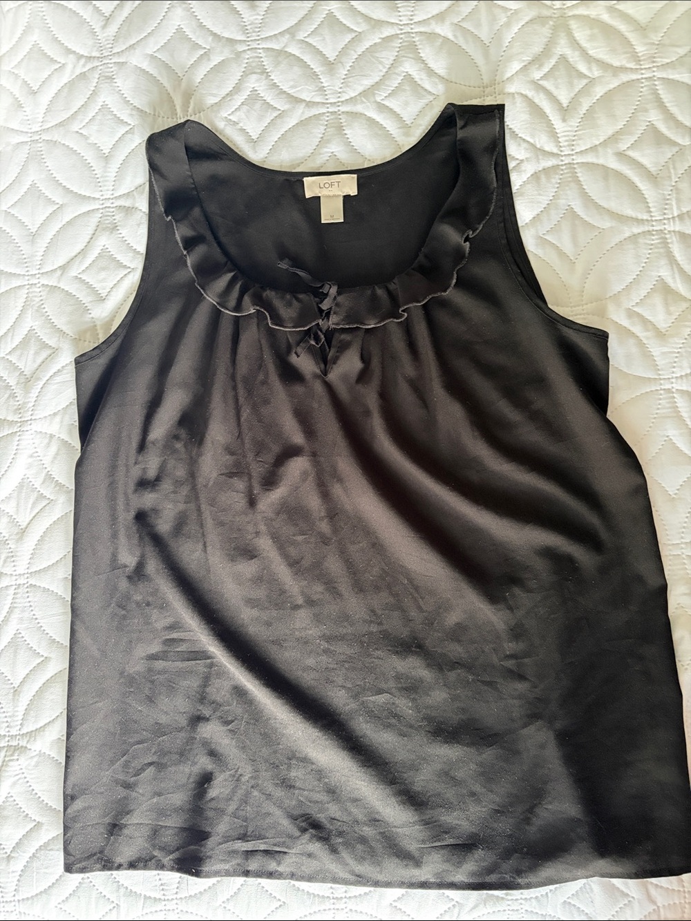 LOFT Black Ruffle Trim Sleeveless Camisole